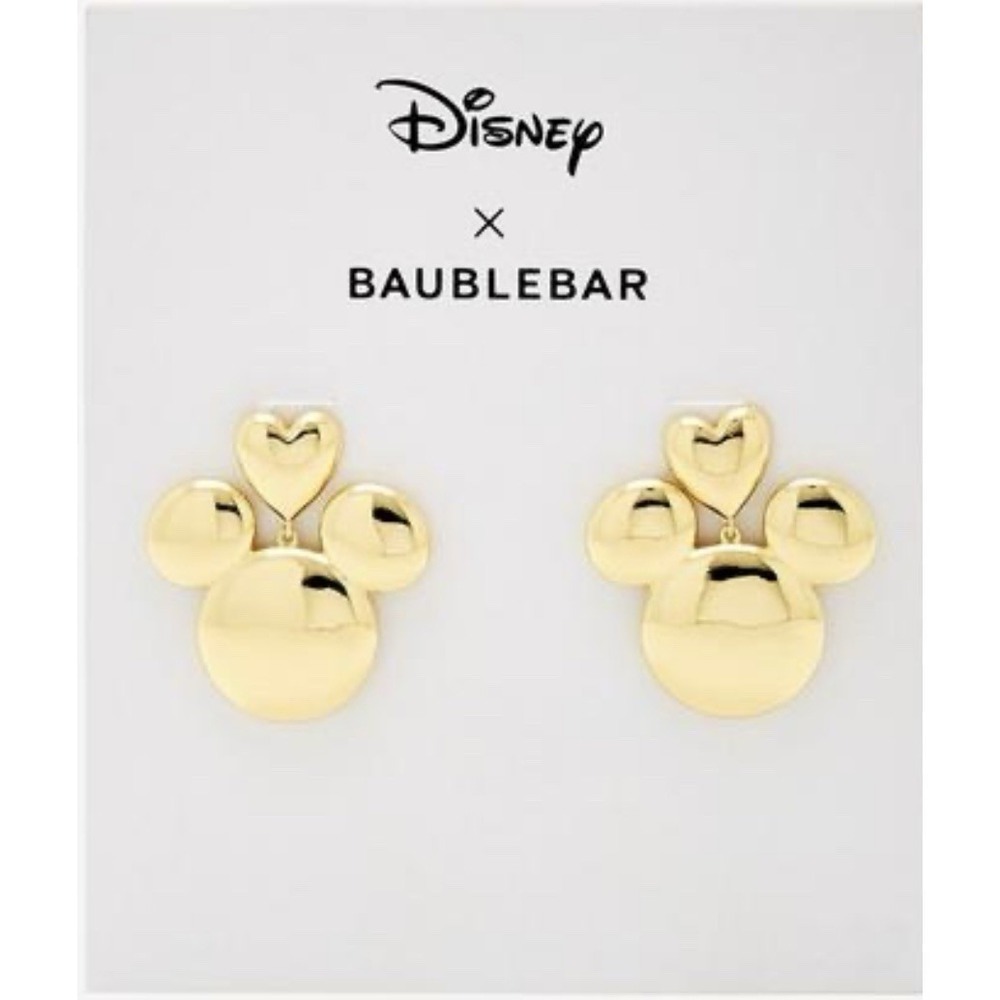 Disney x BaubleBar Earrings Mickey Mouse Gold Tone Heart Stud Earrings Women NEW